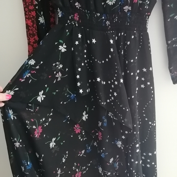 Maje Remix Asymmetric Paneled Floral Black Midi Dress 1 or Small - Picture 7 of 17